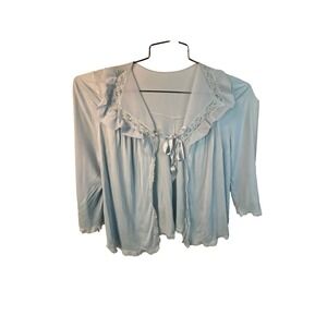 Vintage Lorraine Lingerie Camisole Slip Top Blue Medium 36-38 Lace‎ Ribbon Tie